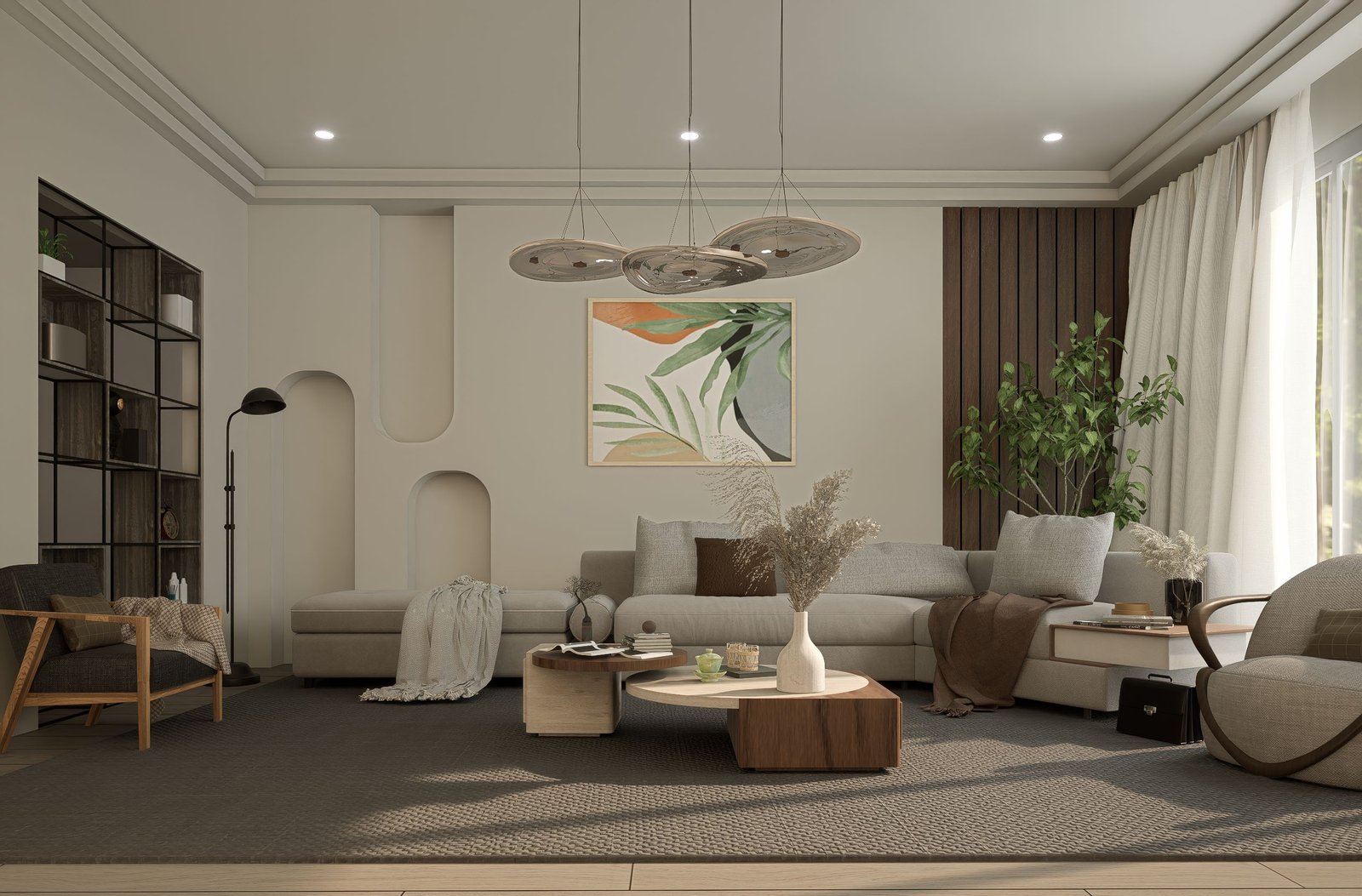 Natural textures and soft neutrals in a sunlit Mediterranean living room
